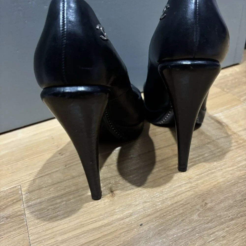 CHANEL Black Women Pump Heel Black Leather